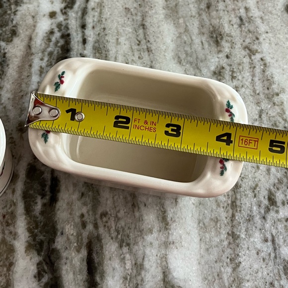 Longaberger Pottery Traditional Holly Toothpick And Sweetener Holder Set NO BOX - Picture 3 of 3